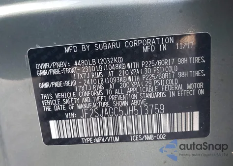 2018 Subaru Forester 2.5I Premium из США, поврежденный, VIN JF2SJAGC5JH513759